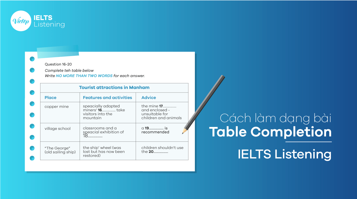 Cách làm dạng bài Table Completion IELTS Listening