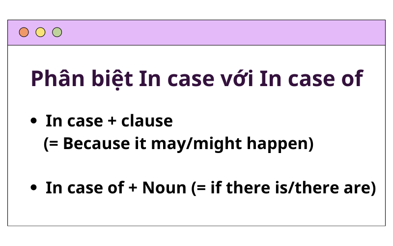 Phân biệt In case và In case of