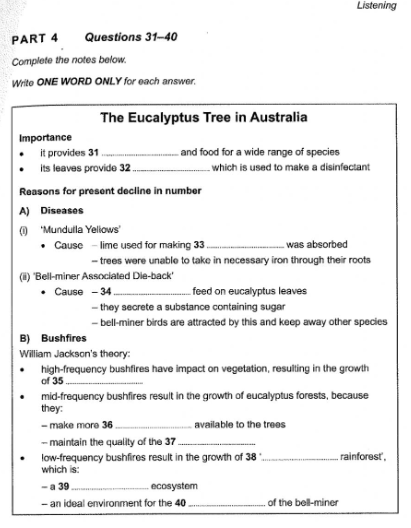 Minh họa một bài trong IELTS Listening Section 4