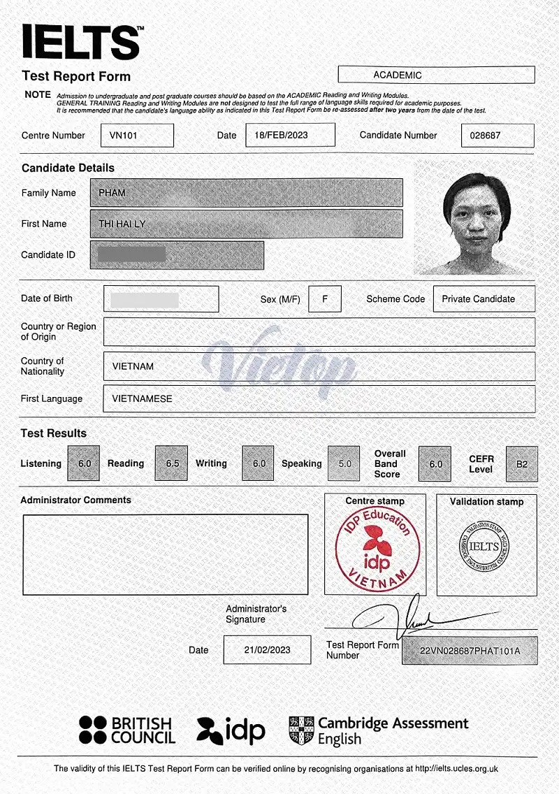 Học viên Phạm Thị Hải Lý – Học IELTS đạt 6.0 tại Vietop
