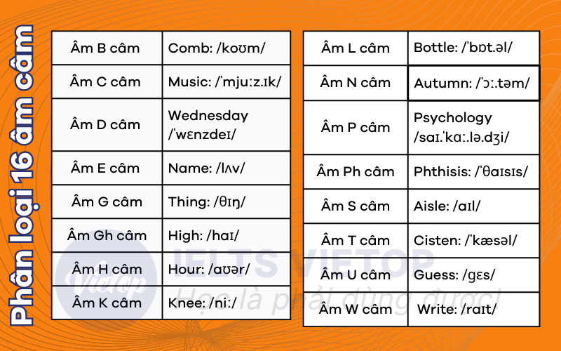 Phân loại âm câm trong tiếng Anh