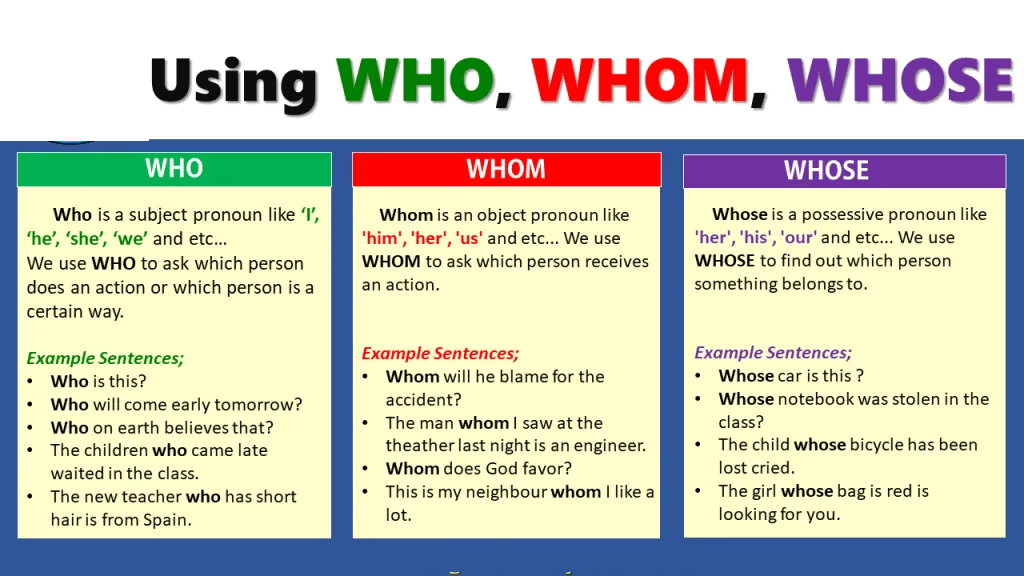 Sự giống và khác nhau của Who whom whose