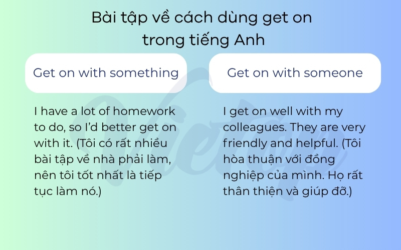 Bài tập về cách dùng get on trong tiếng Anh