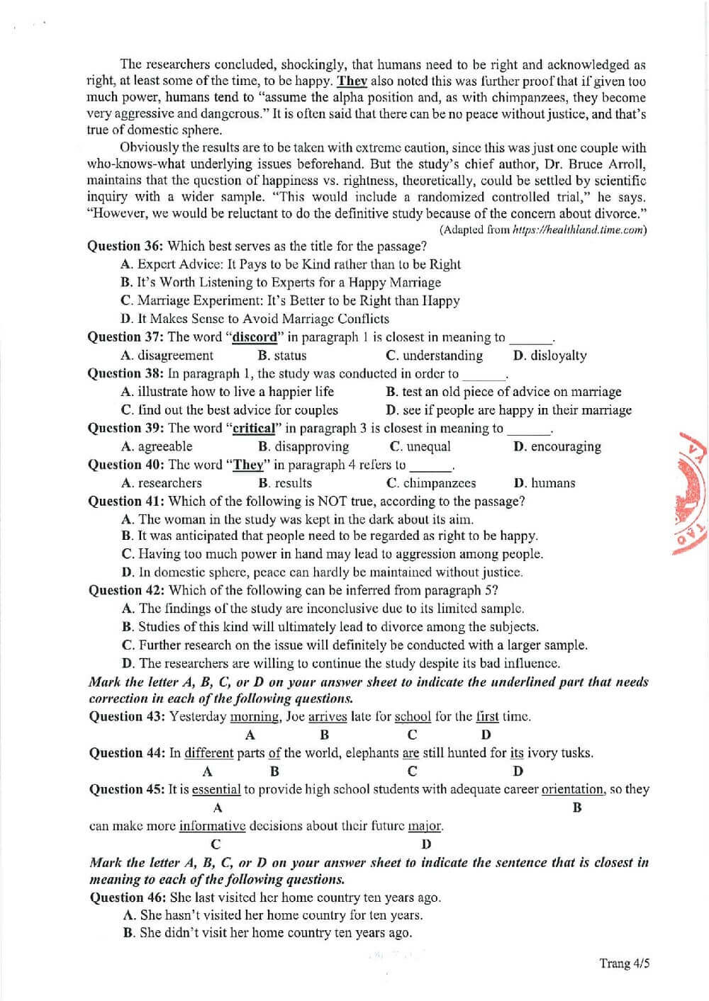 Đề thi minh họa THPT Quốc gia 2021 môn Anh