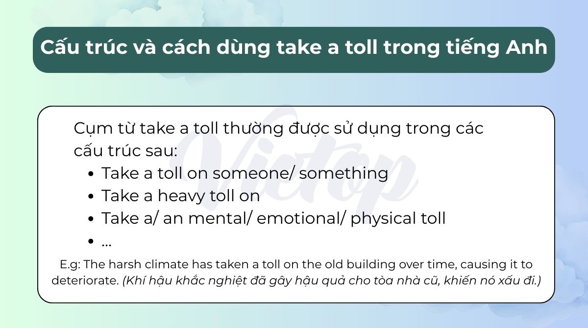 Cấu trúc và cách dùng take a toll trong tiếng Anh
