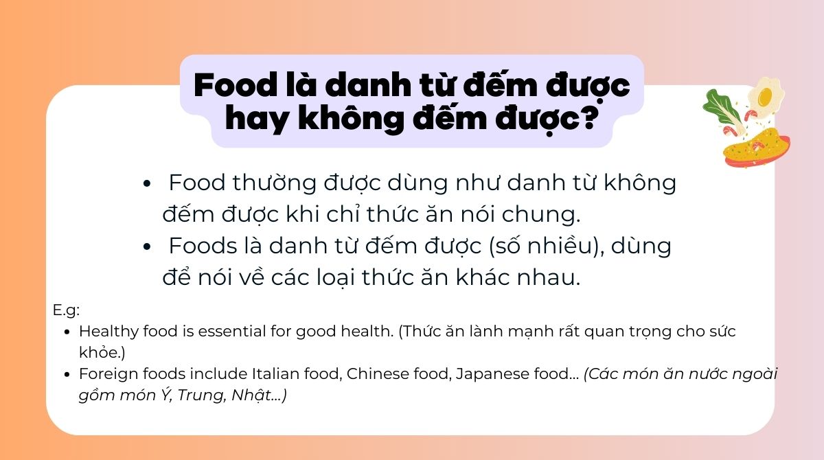 Food là danh từ đếm được hay không đếm được?