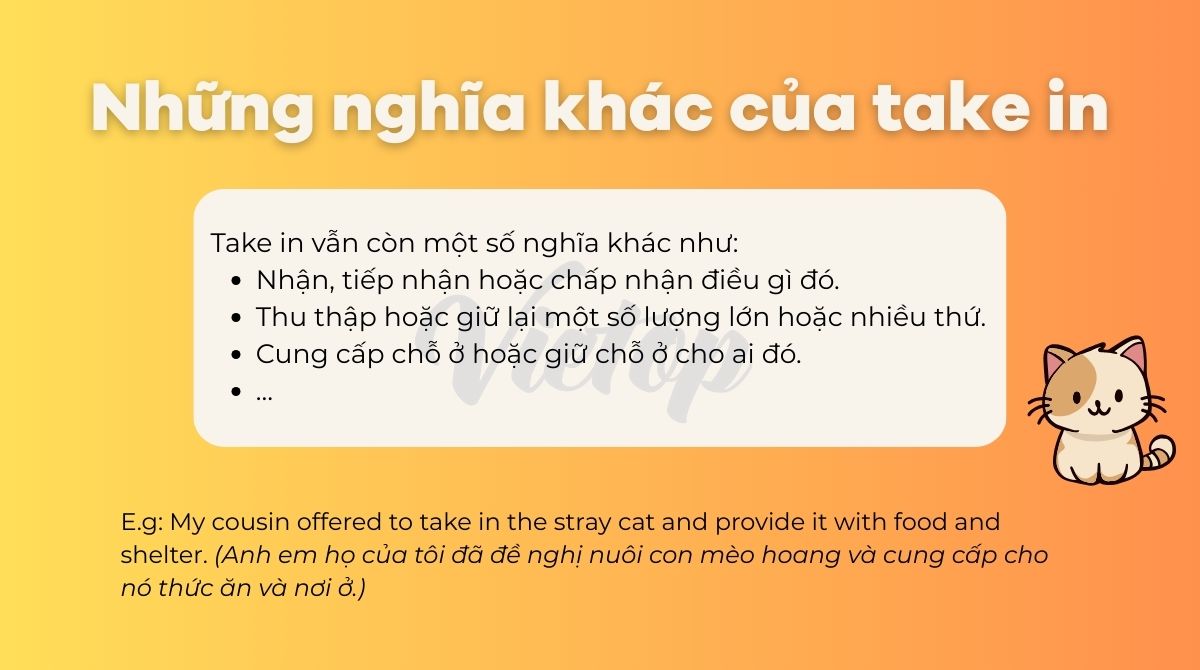 Những nghĩa khác của take in trong tiếng Anh