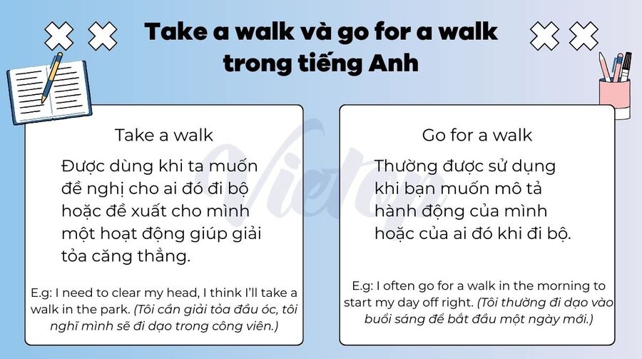 Take a walk và go for a walk trong tiếng Anh