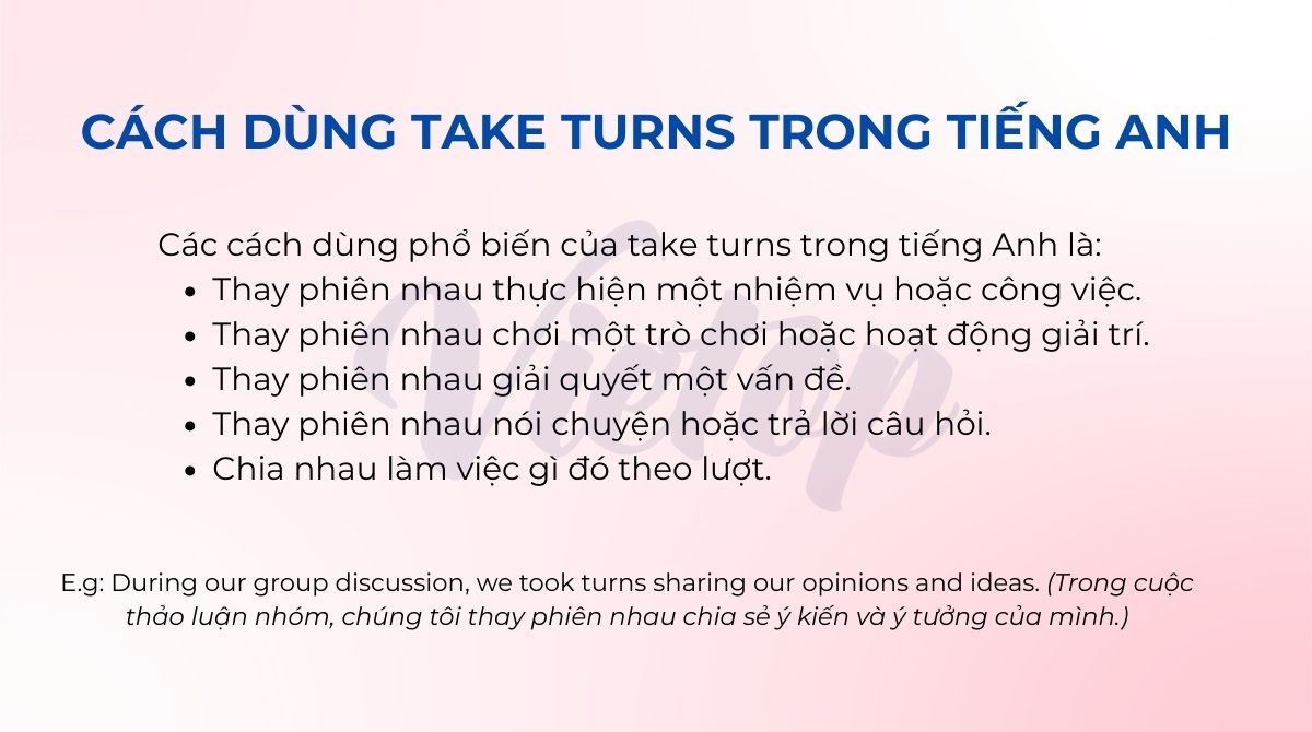 Cách dùng take turns trong tiếng Anh