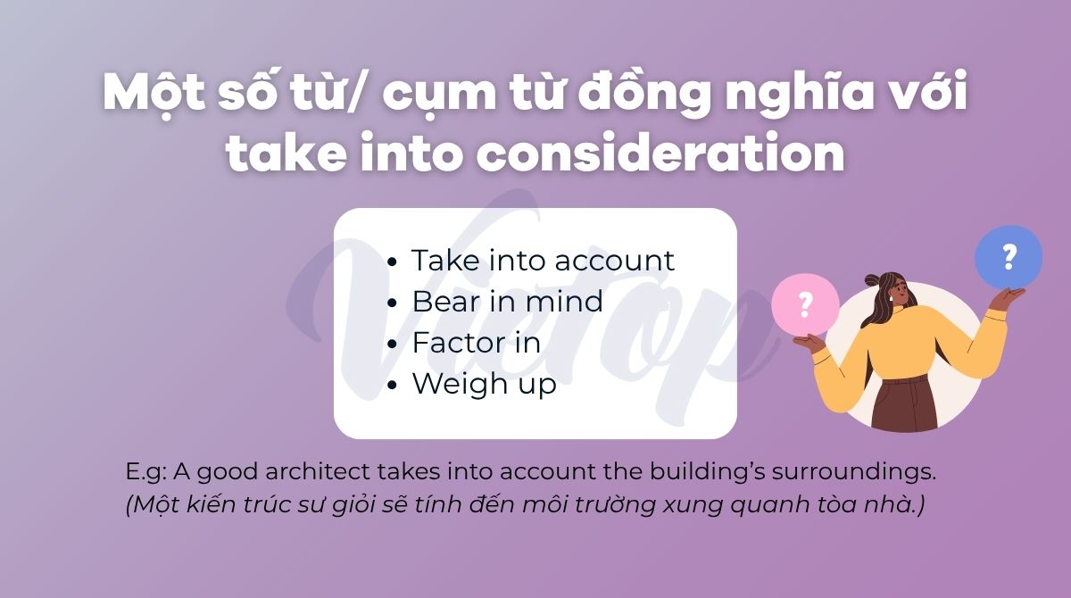 Một số từ/ cụm từ đồng nghĩa với take into consideration