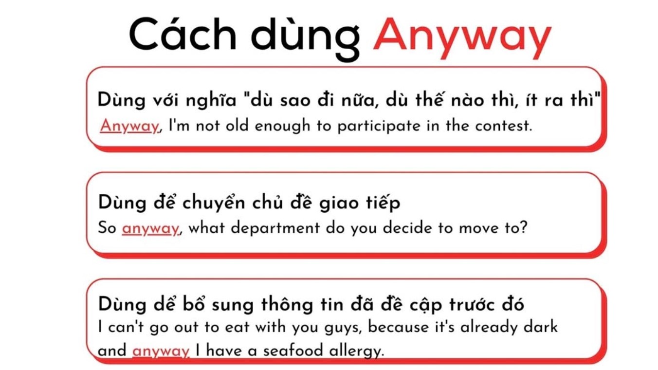 Cách dùng anyway trong tiếng Anh