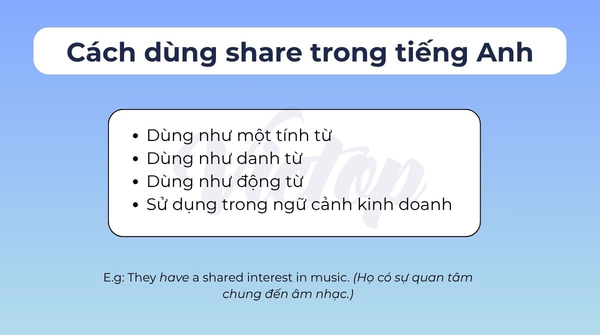 Cách dùng share trong tiếng Anh