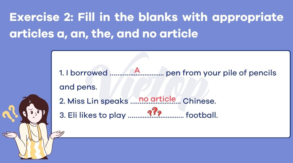 Bài tập mạo từ a an the số 2