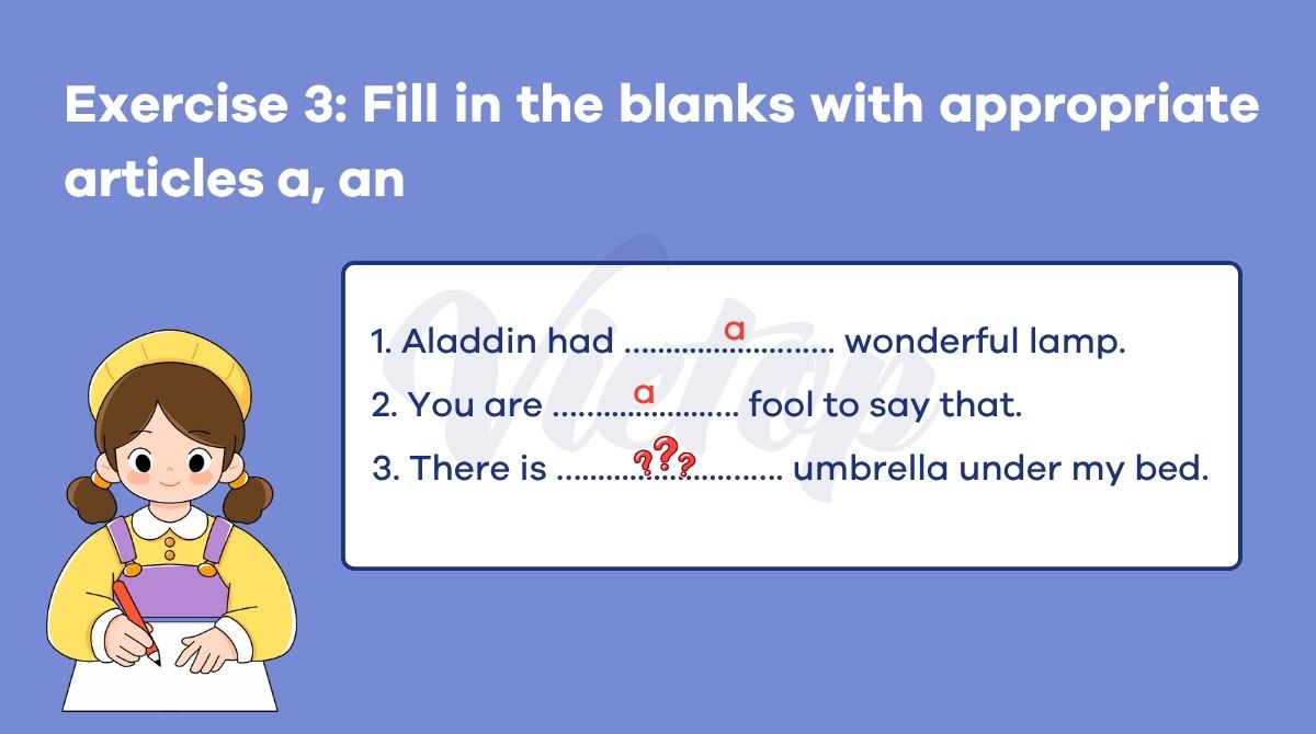 Bài tập mạo từ a an the số 3