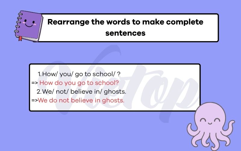 Rearrange the words to make complete sentences