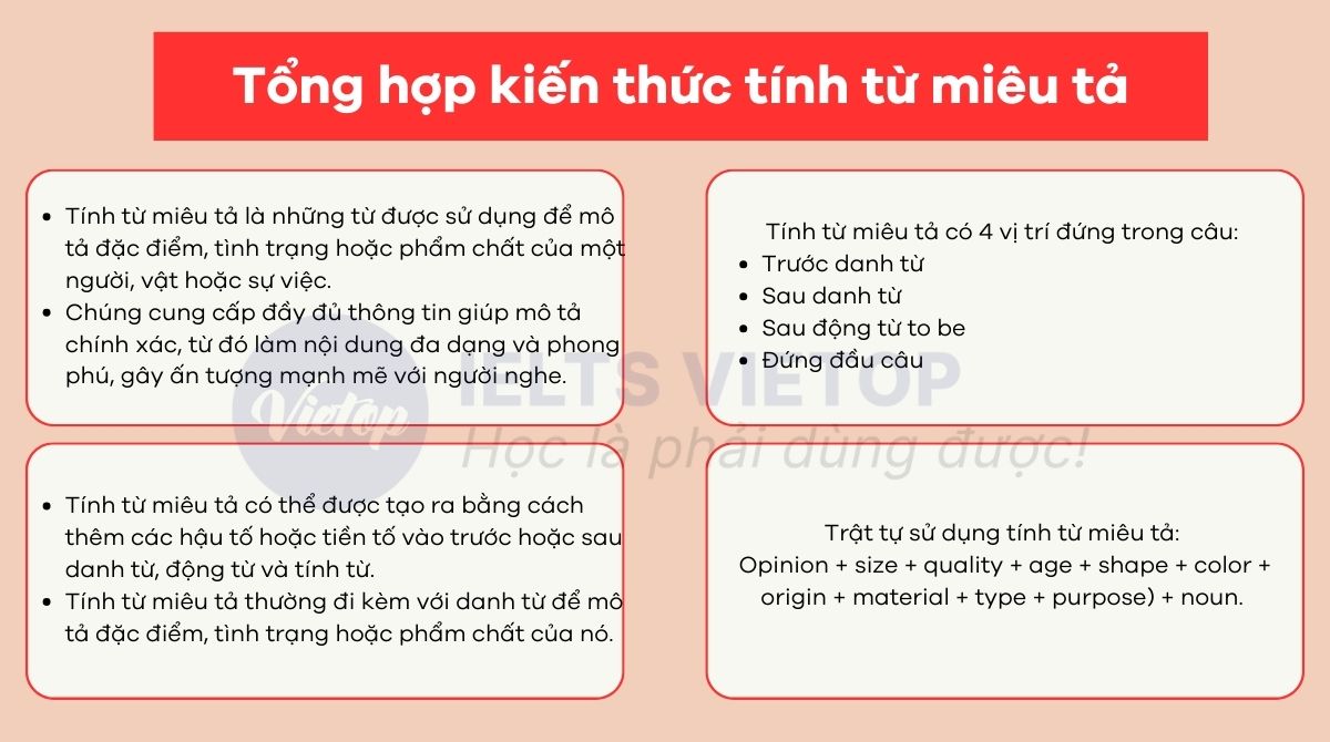 Bài tập tính từ miêu tả có đáp án