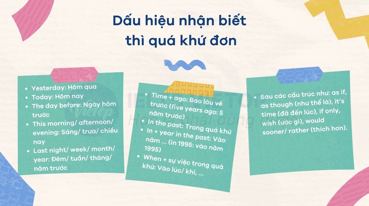 Dấu hiệu nhận biết thì quá khứ đơn