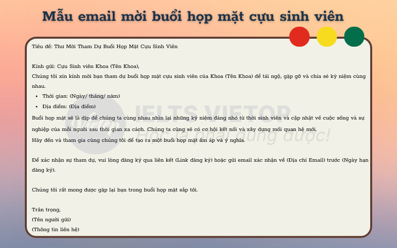 Mẫu email mời buổi họp mặt cựu sinh viên