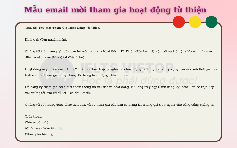 Mẫu email mời thiam gia hoạt động từ thiện