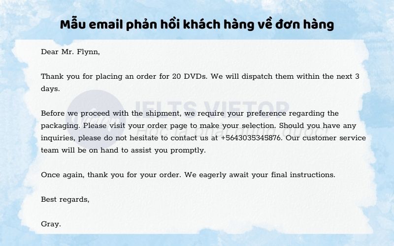 Mẫu email phản hồi khách hàng về đơn hàng