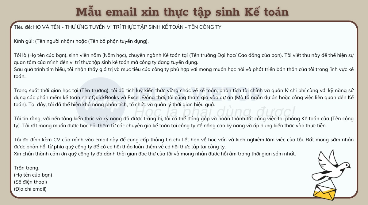 Mẫu email xin thực tập sinh Kế toán