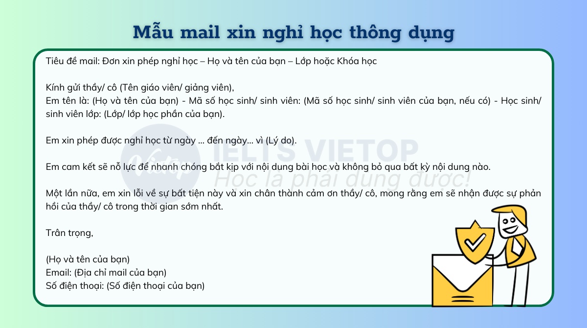 Mẫu mail xin nghỉ học