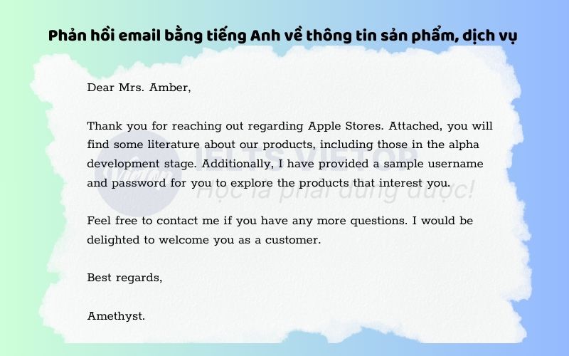 Phản hồi email bằng tiếng Anh về thông tin sản phẩm, dịch vụ