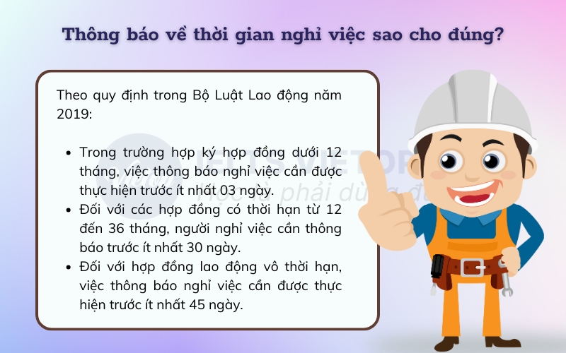 Thông báo về thời gian nghỉ việc