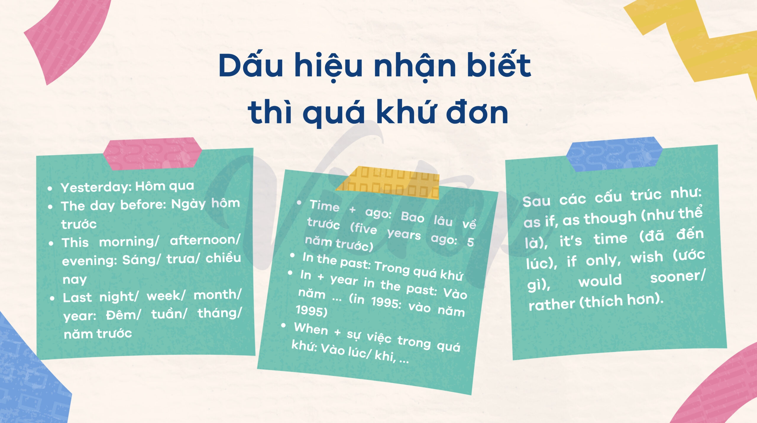 Dấu hiệu nhận biết thì quá khứ đơn