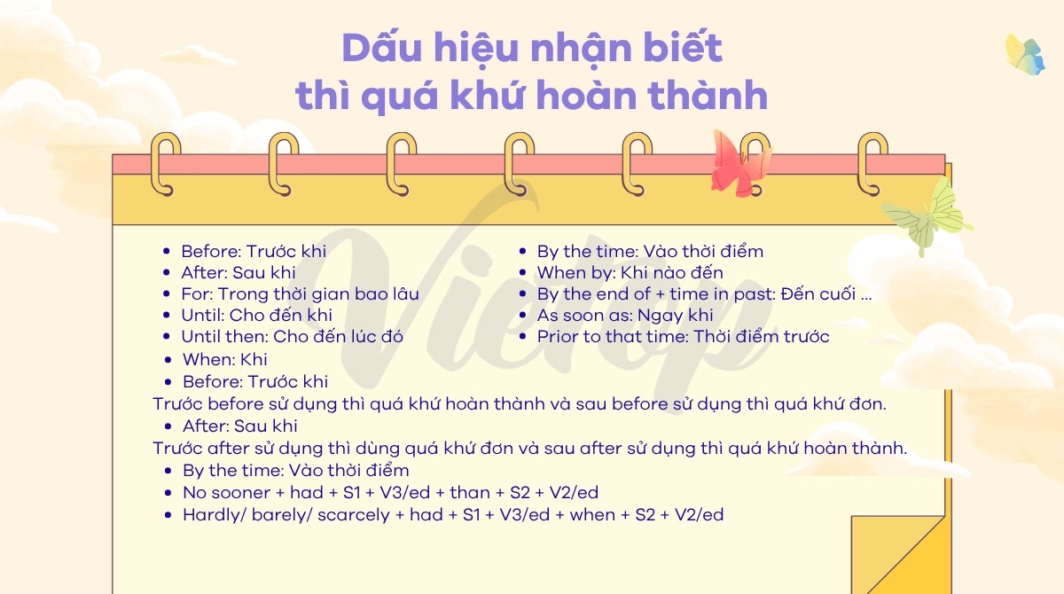 Dấu hiệu nhận biết thì quá khứ hoàn thành