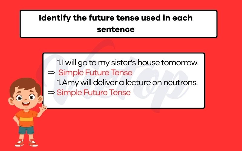 Identify the future tense used in each sentence