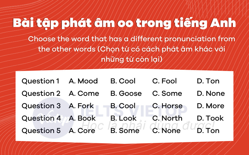 Bài tập cách phát âm oo trong tiếng Anh