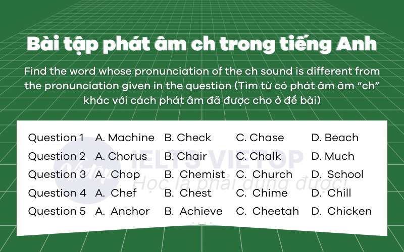 Bài tập phát âm ch trong tiếng Anh