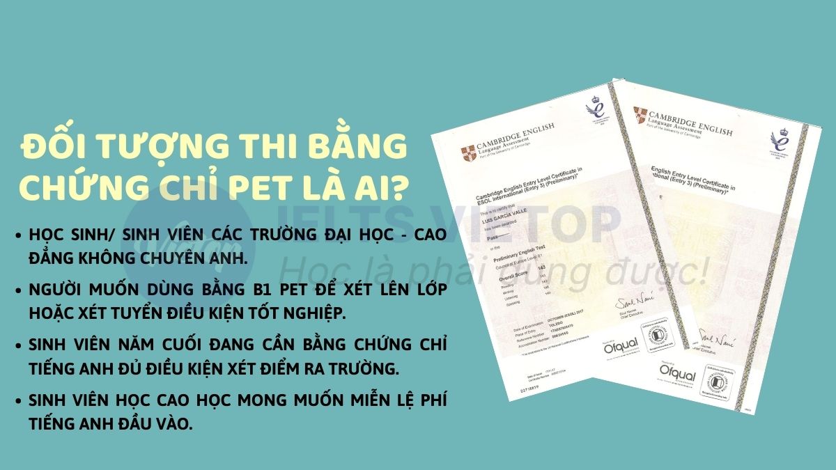 Các đối tượng cần thi bằng chứng chỉ PET gồm những ai?