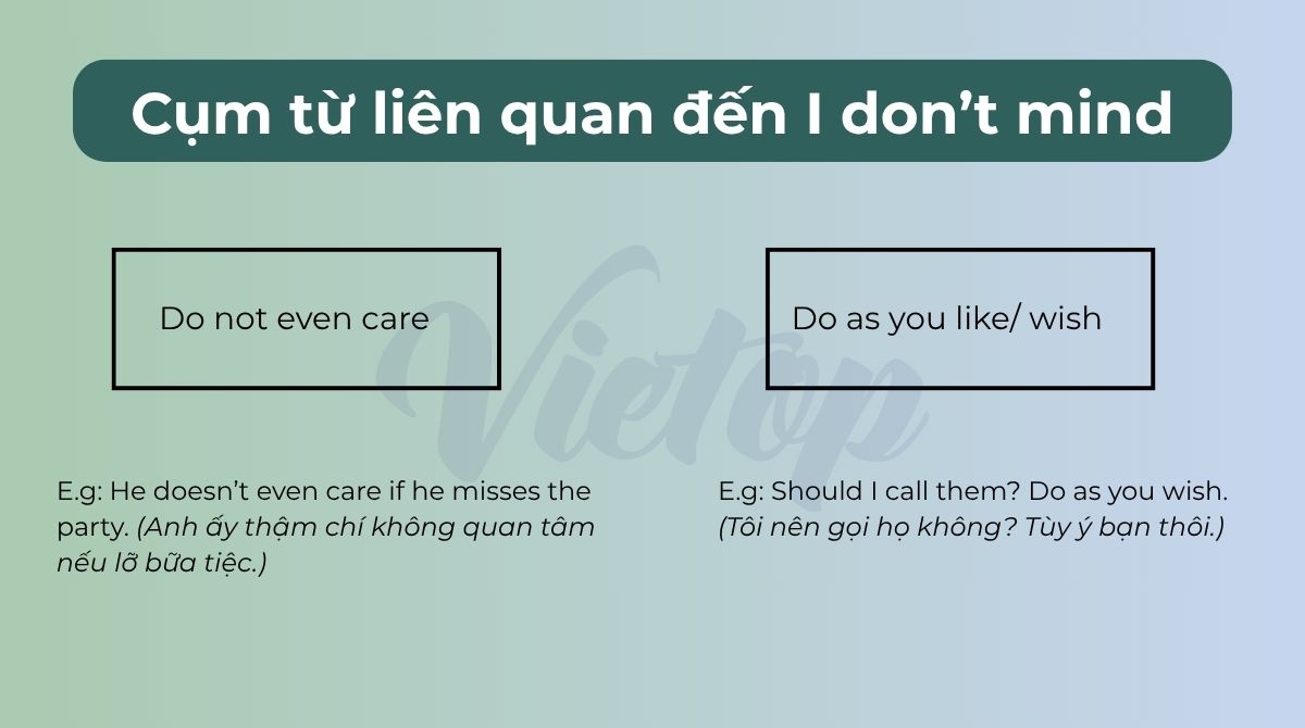 Một số cụm từ có liên quan đến I don’t mind trong tiếng Anh