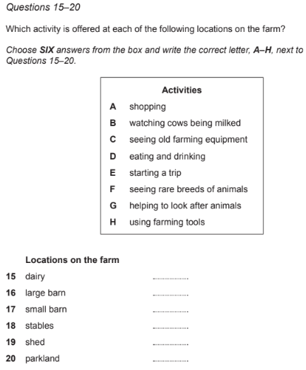 Minh họa dạng bài Matching Information trong IELTS Listening