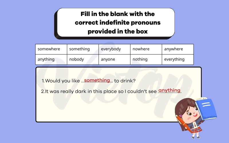 Fill in the blank with the correct indefinite pronouns provided in the box