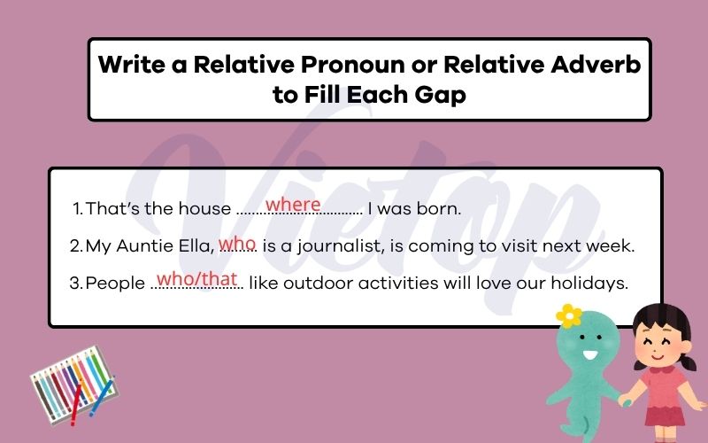 Write a Relative Pronoun or Relative Adverb to Fill Each Gap