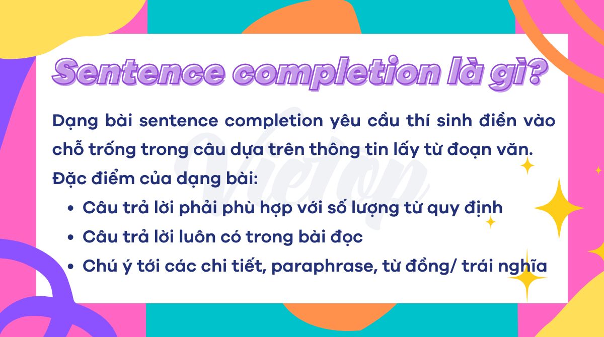 Định nghĩa sentence completion IELTS reading