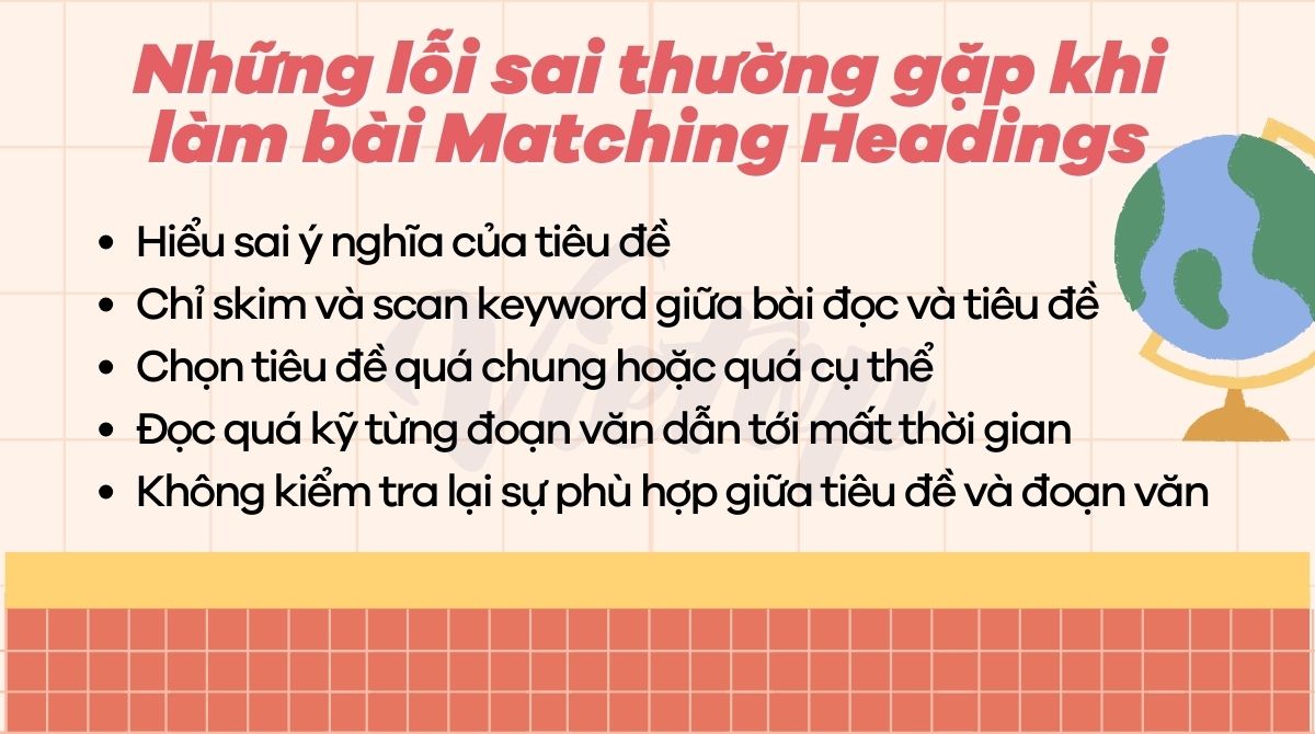 Những lỗi sai thường gặp khi làm dạng bài matching headings trong IELTS reading