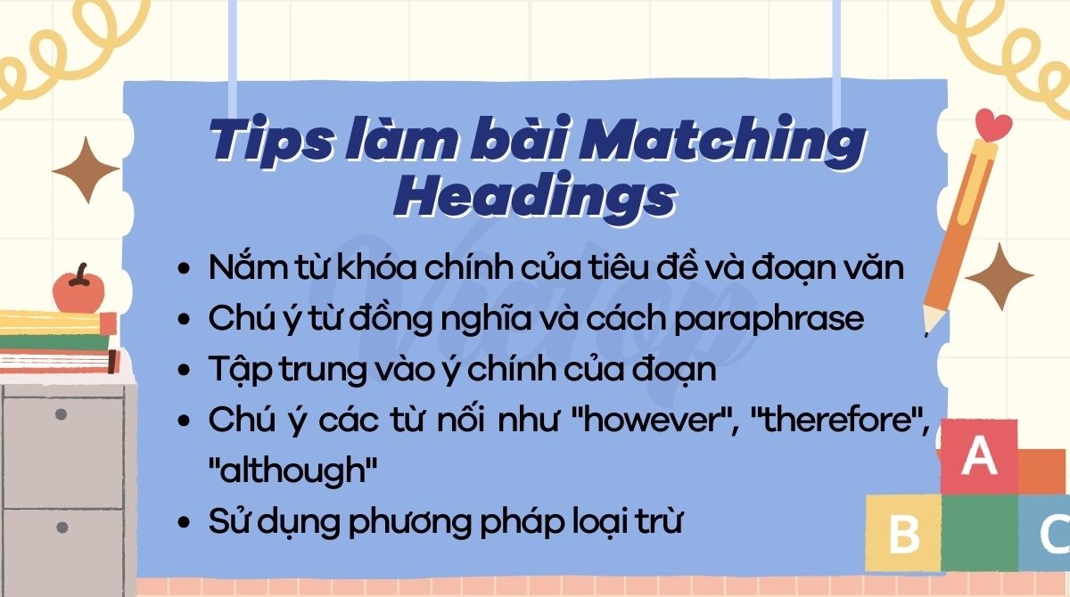 Những tips làm dạng bài matching headings trong IELTS reading