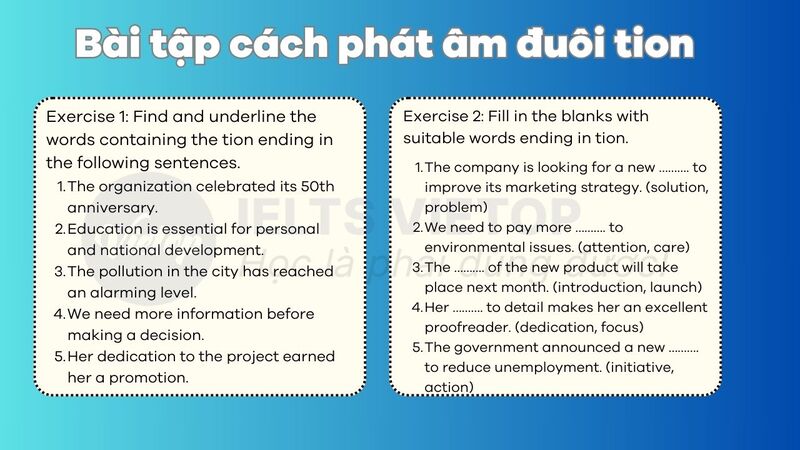 Bài tập cách phát âm đuôi tion trong tiếng Anh