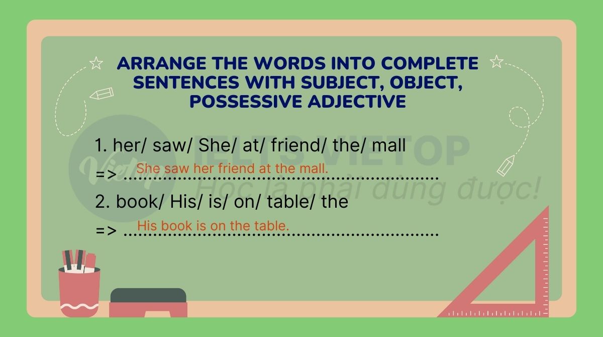 Arrange the words into complete sentences