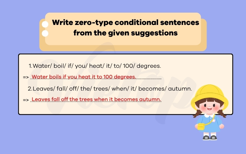 Write zero type conditional sentences from the given suggestions