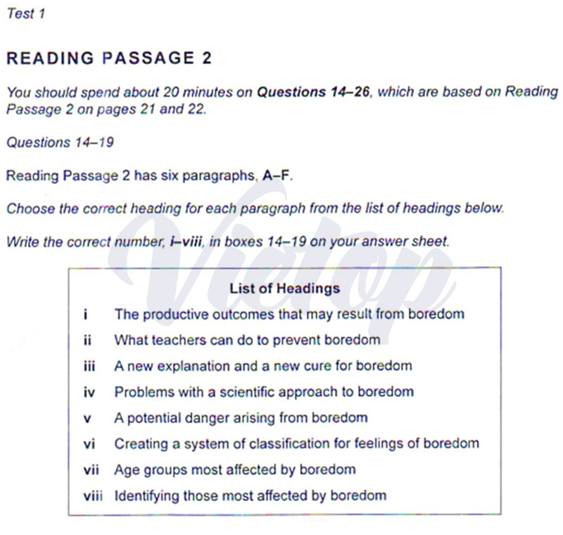 Tiêu đề dạng matching headings IELTS Reading