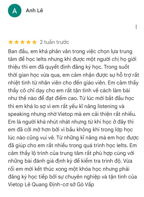 Feedback học viên tại Vietop Gò Vấp