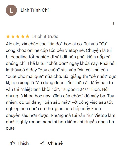 Feedback học viên tại Vietop Gò Vấp