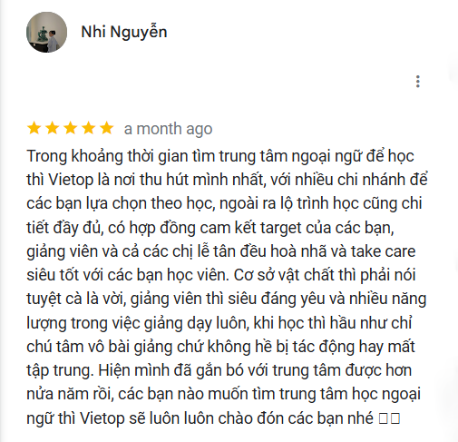 Feedback học viên tại Vietop Phú Nhuận