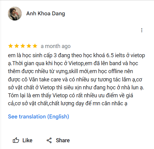 Feedback học viên tại Vietop Phú Nhuận