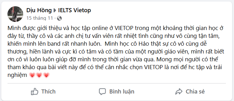 Feedback học viên tại Vietop Phú Nhuận